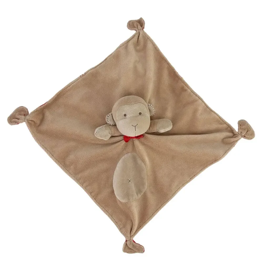 Carters Monkey Lovey Rattle Tan with Red Silky Back Security Blanket Boy Girl
